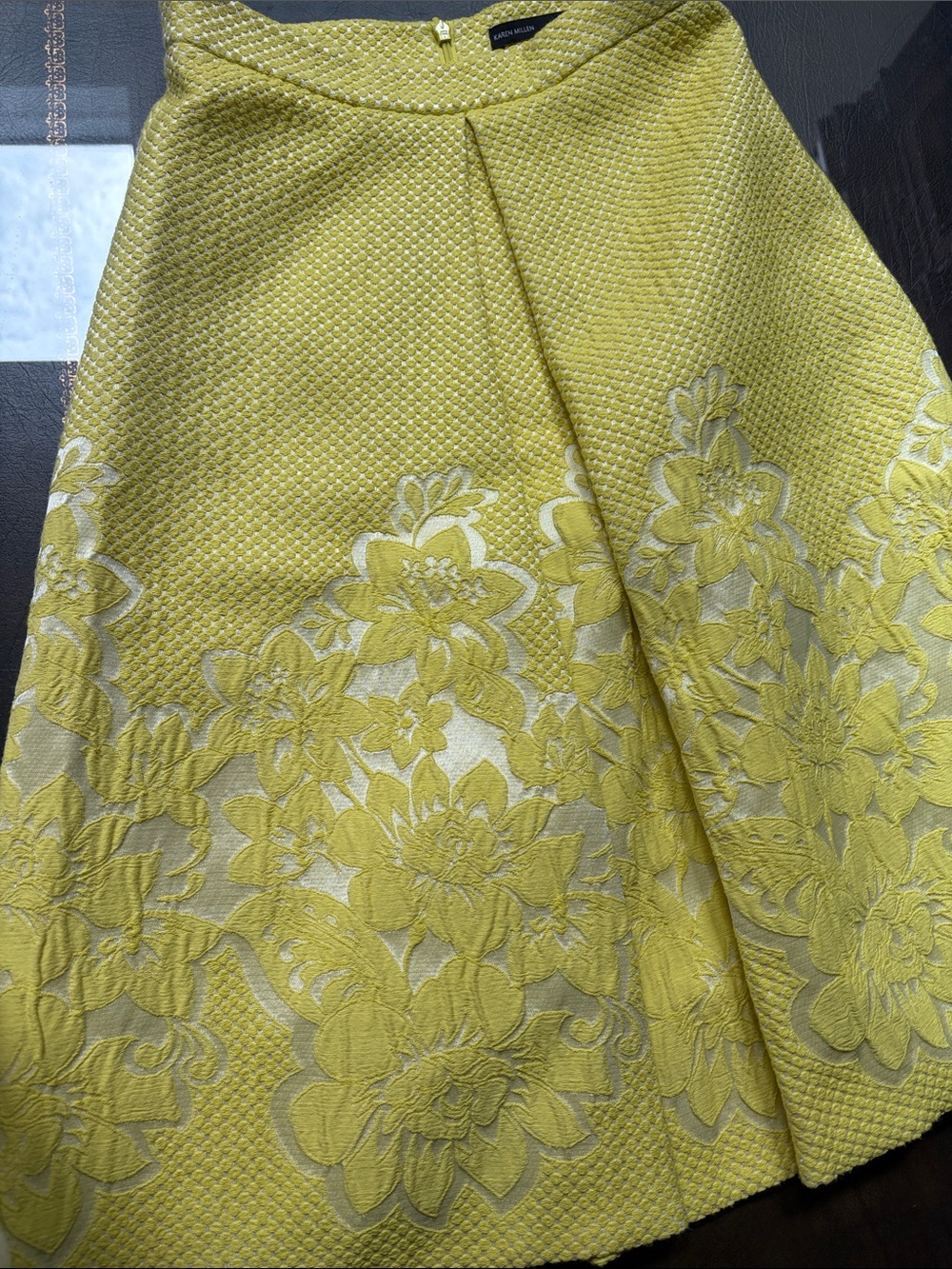 Karen Millen Lemon Yellow Floral Jacquard Skater Skirt